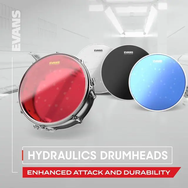 Alt view image 5 of 5 - Drum Heads - Hydraulic Red Fusion Pack (10", 12", 14") with 14" UV1 Coated Snare Head
