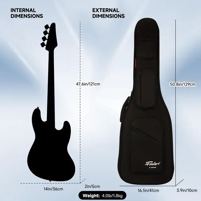 Alt view image 4 of 5 - Electric Bass Gig Bag for Bass, Phantom Series Black | Padded Electric Bass Case for All Bass, Super Thick Oxford Cloth Waterproof Bass Bag