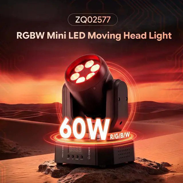 Alt view image 2 of 6 - Mini Dj Moving Head Lights, RGBW 60W Stage Wash Lighting with Remote Control Sound Active DMX512 for Small Venues, DJ, Bar, Home, Theater, Wedding, Band, Performance (2 Packs)