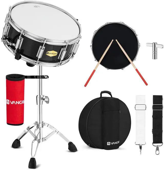 Main image of Snare Drum Kit with Remo Head 14" x 5.5" Student Marching School Band Beginner Practice Snare Drum with Stand, Drumstick Holder, Padded Gig Bag, Mute Pad, Neck Strap, and 5A Drum Sticks, Black