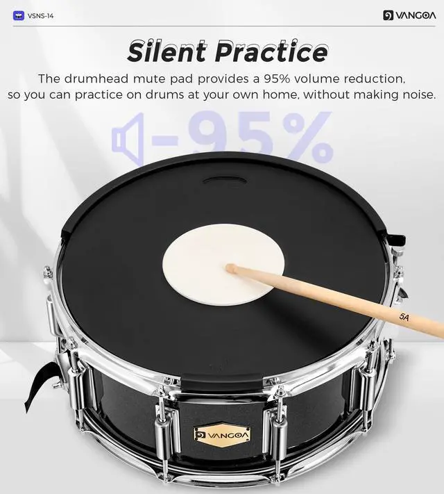 Alt view image 5 of 6 - Snare Drum Kit with Remo Head 14" x 5.5" Student Marching School Band Beginner Practice Snare Drum with Stand, Drumstick Holder, Padded Gig Bag, Mute Pad, Neck Strap, and 5A Drum Sticks, Black