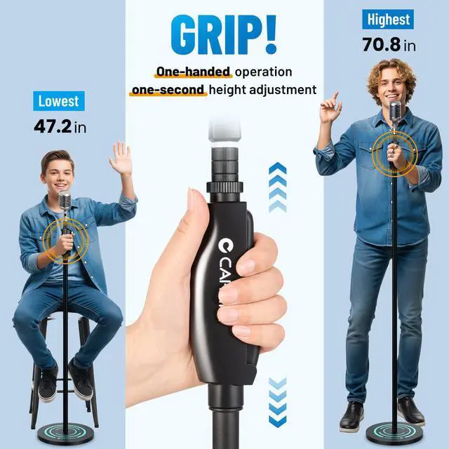 Alt view image 2 of 6 - Microphone Stand Floor Adjustable - Mic Stand Universal with 7.12 lbs Weighted Round Metal Base Mic Stands with Phone Holder Mic Floor Stand with 2 Mic Clips and 3/8'' to 5/8'' Adapter