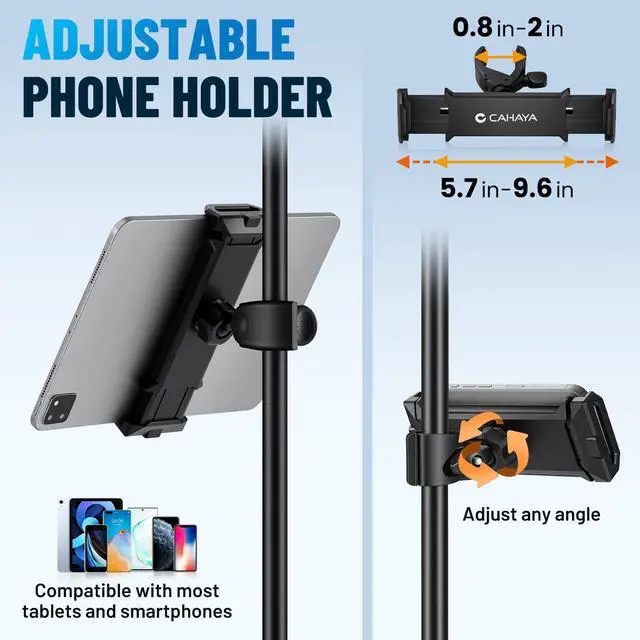 Alt view image 5 of 6 - Microphone Stand Floor Adjustable - Mic Stand Universal with 7.12 lbs Weighted Round Metal Base Mic Stands with Phone Holder Mic Floor Stand with 2 Mic Clips and 3/8'' to 5/8'' Adapter