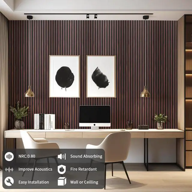 Alt view image 4 of 6 - Soundproof Wood Slat Wall Panel, 2 Pack | 3D Soundproof Wall Panels, Large Acoustic Panels, for Interior Ceiling, Wall Decor Noise Reduction, 48.03 x 23.82 x 0.83 Inch