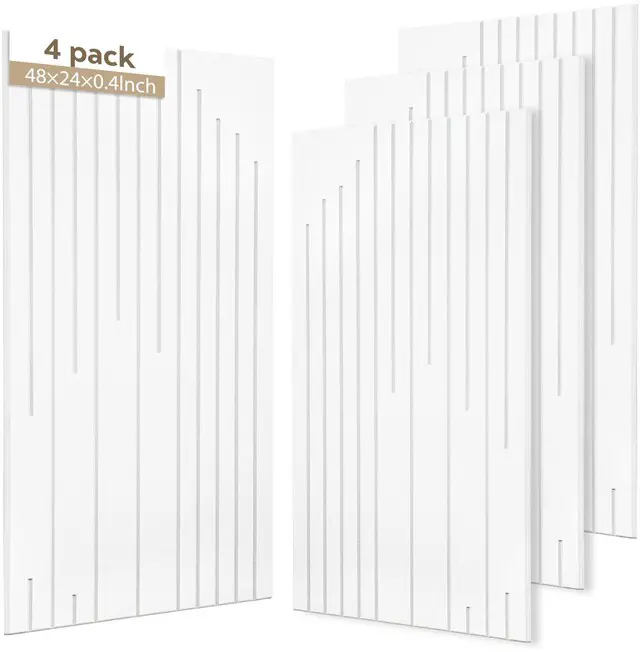 Main image of Acoustic Wall Panels Sound Absorbing Panels Noise Reducing for Walls | 4 Pack 47*24 Inch High Density Self-Adhesive Sound Proof Panels Intermittent Vertical Fluted Large Acoustic Panel,White