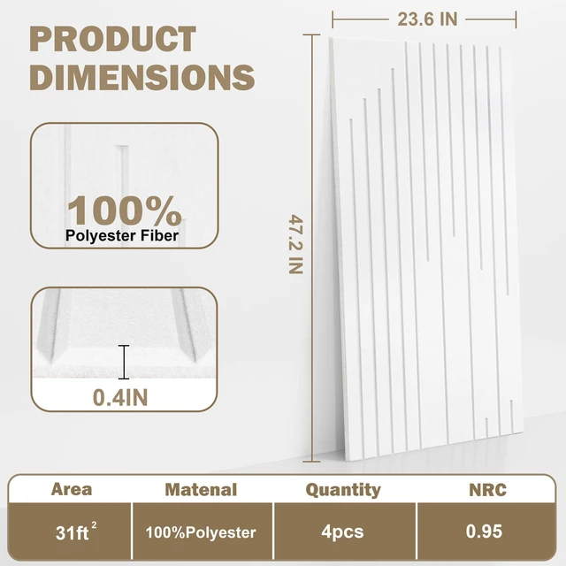 Alt view image 3 of 6 - Acoustic Wall Panels Sound Absorbing Panels Noise Reducing for Walls | 4 Pack 47*24 Inch High Density Self-Adhesive Sound Proof Panels Intermittent Vertical Fluted Large Acoustic Panel,White