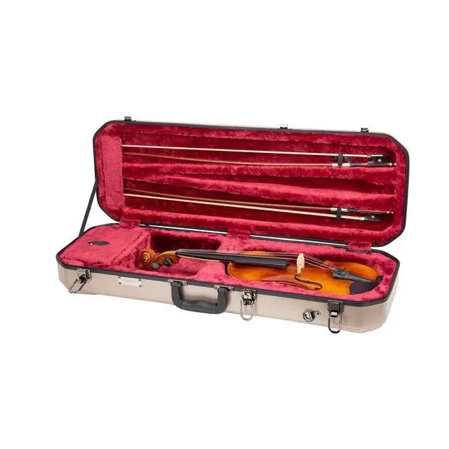 Alt view image 2 of 6 - Oblong Case fits 4/4 Full-Size Violin, Includes Interior Compartment, 2 Bow Holders, Security Lock, and Detachable Straps-Champagne (CRA860VFCH-R)