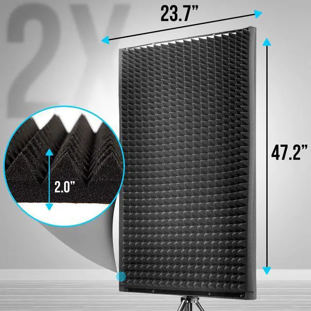 Alt view image 2 of 6 - Sound Wall Panel Studio Foam-Acoustic Isolation Absorber Shield and Dampening Wedge with Height Adjustable, Includes Tripod Base Stand, 2 Pack PSIP24X2