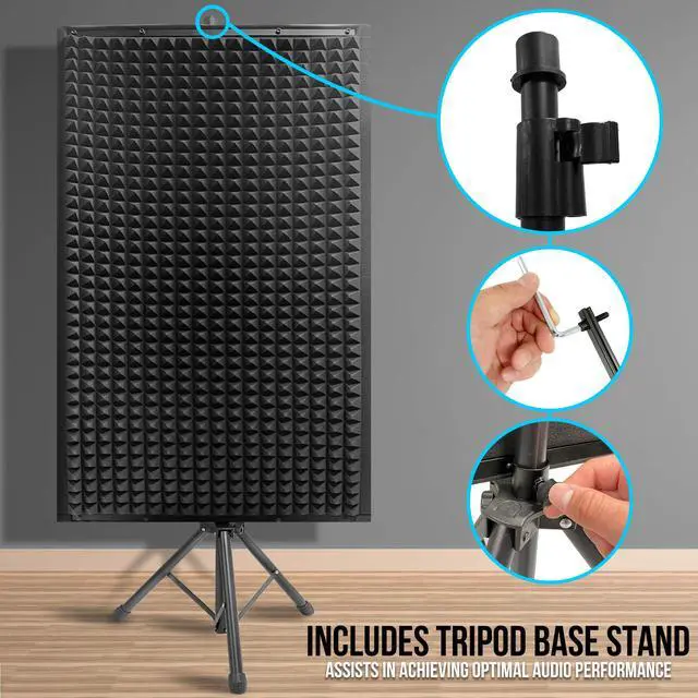 Alt view image 4 of 6 - Sound Wall Panel Studio Foam-Acoustic Isolation Absorber Shield and Dampening Wedge with Height Adjustable, Includes Tripod Base Stand, 2 Pack PSIP24X2