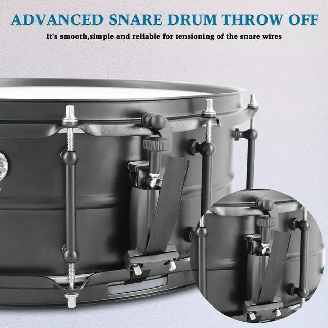 Alt view image 2 of 6 - Advanced Snare Drum 14X5.5 Inches Black Matte Finish | Professional Snare Drum Set for Student Beginner Adult Drummer with Drumsticks, Mute Pad, Drum Key, Coated Drum Head 10-Lug