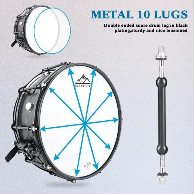 Alt view image 3 of 6 - Advanced Snare Drum 14X5.5 Inches Black Matte Finish | Professional Snare Drum Set for Student Beginner Adult Drummer with Drumsticks, Mute Pad, Drum Key, Coated Drum Head 10-Lug