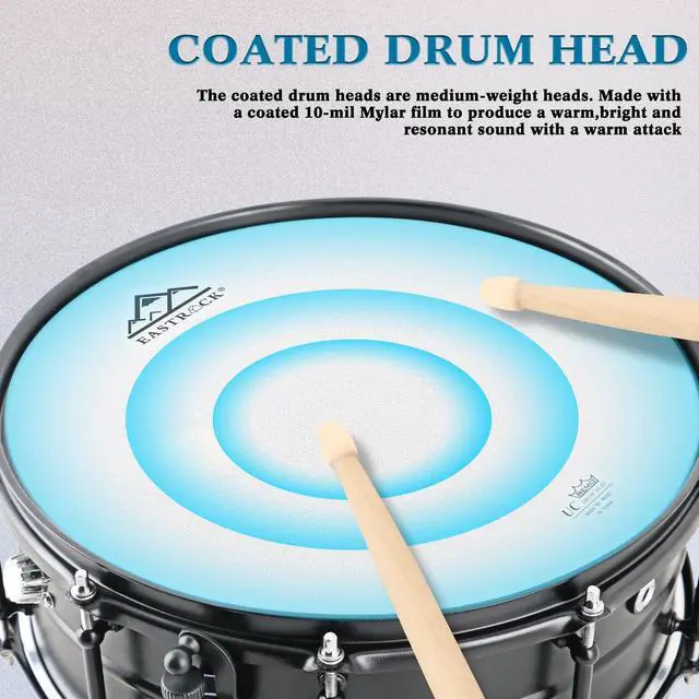 Alt view image 4 of 6 - Advanced Snare Drum 14X5.5 Inches Black Matte Finish | Professional Snare Drum Set for Student Beginner Adult Drummer with Drumsticks, Mute Pad, Drum Key, Coated Drum Head 10-Lug