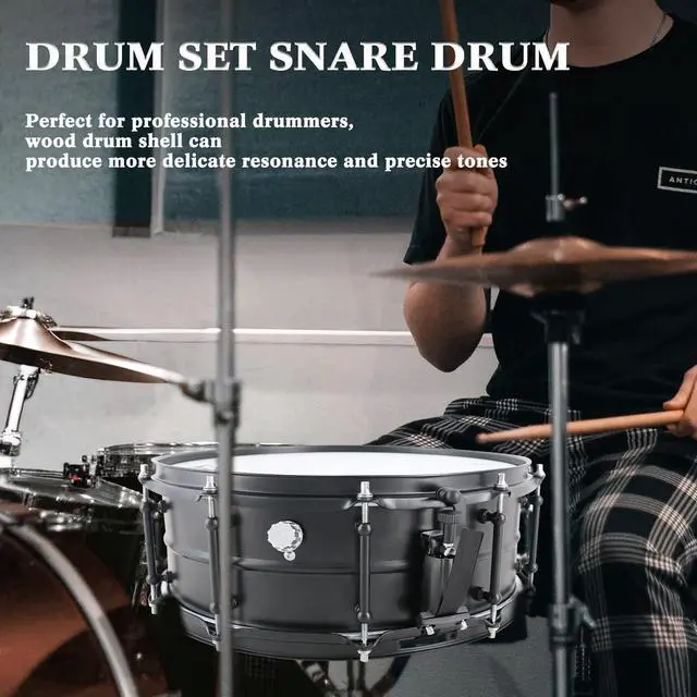 Alt view image 6 of 6 - Advanced Snare Drum 14X5.5 Inches Black Matte Finish | Professional Snare Drum Set for Student Beginner Adult Drummer with Drumsticks, Mute Pad, Drum Key, Coated Drum Head 10-Lug