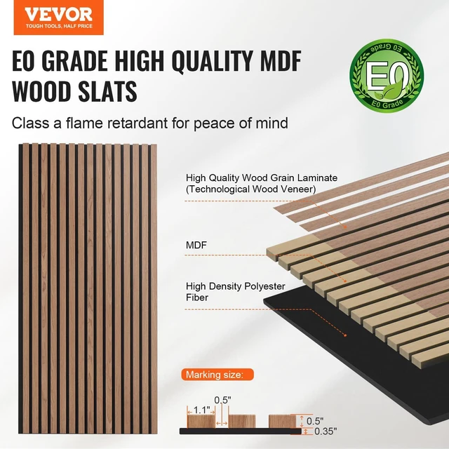 Alt view image 2 of 6 - Wood Slat Acoustic Panels, 23.6 x 47.2 in, 4-Piece MDF Accent Wooden Wall Panels, Faux Wood Wall Board Panels for Modern Interior Decor and Noise Reduction, Walnut