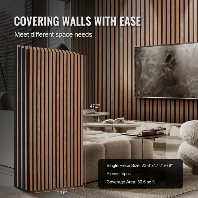 Alt view image 6 of 6 - Wood Slat Acoustic Panels, 23.6 x 47.2 in, 4-Piece MDF Accent Wooden Wall Panels, Faux Wood Wall Board Panels for Modern Interior Decor and Noise Reduction, Walnut