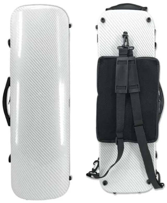 Main image of Violin Case 4/4 full size Carbon fiber Oblong Hard shell Rectangle violin case Soft padding with Backstraps &Music Sheet Bag (White) | soft padding interior, 2 bow holders, hygrometer, backpack straps