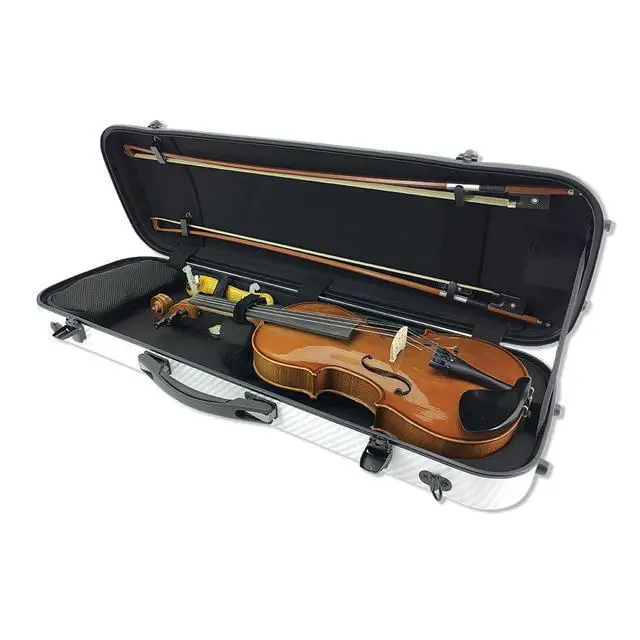 Alt view image 2 of 6 - Violin Case 4/4 full size Carbon fiber Oblong Hard shell Rectangle violin case Soft padding with Backstraps &Music Sheet Bag (White) | soft padding interior, 2 bow holders, hygrometer, backpack straps
