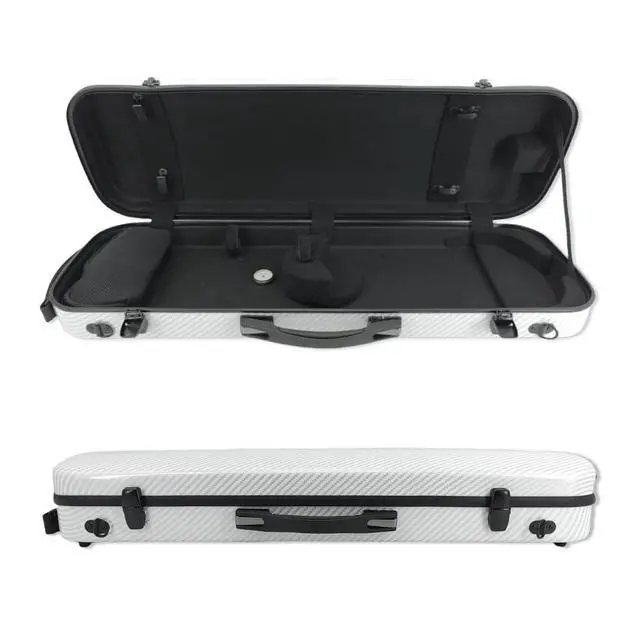 Alt view image 3 of 6 - Violin Case 4/4 full size Carbon fiber Oblong Hard shell Rectangle violin case Soft padding with Backstraps &Music Sheet Bag (White) | soft padding interior, 2 bow holders, hygrometer, backpack straps