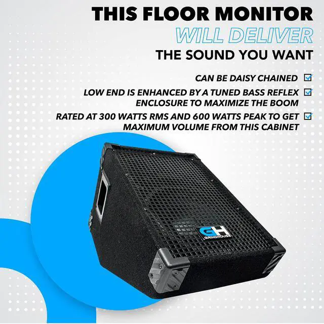 Alt view image 4 of 6 - GH10M - 10 Inch Passive Wedge Floor / Stage Monitor 300 Watts RMS - PA/DJ Stage, Studio, Live Sound 10 Inch Monitor