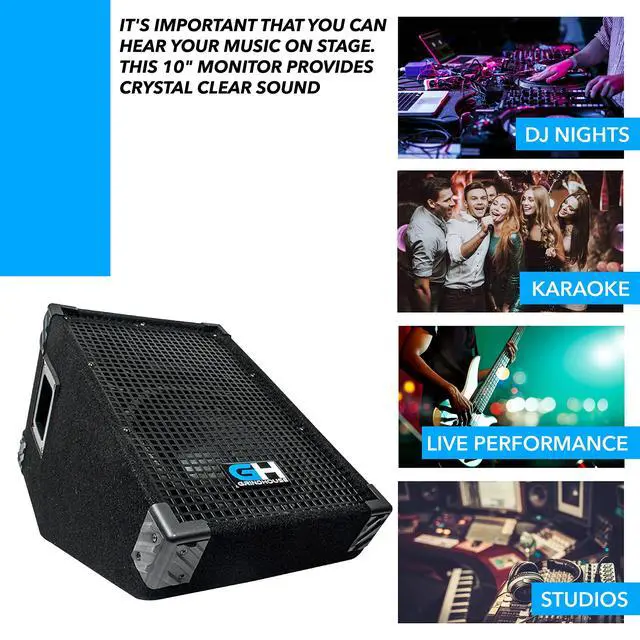 Alt view image 5 of 6 - GH10M - 10 Inch Passive Wedge Floor / Stage Monitor 300 Watts RMS - PA/DJ Stage, Studio, Live Sound 10 Inch Monitor