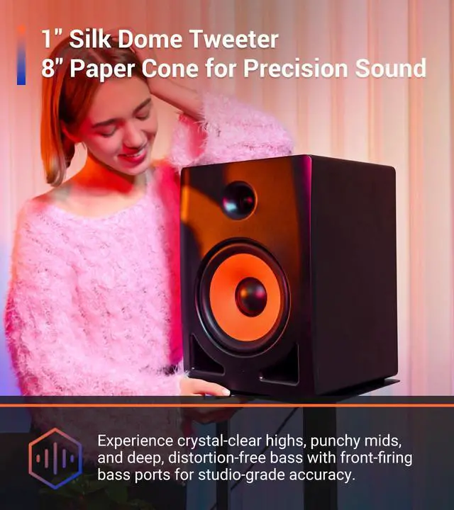 Alt view image 3 of 6 - nEar i8 8" Studio Reference Monitor, 2-Way Active Powered Speaker, Ideal for Near-Field Music Production, Studio Monitoring and Desktop Computers, Studio-Quality Sound, Sold Individually (Single)