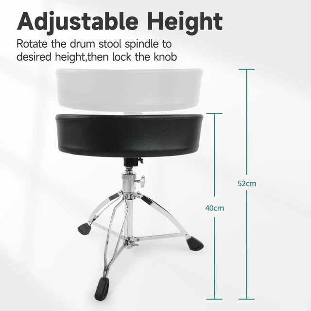 Alt view image 2 of 6 - Heavy Duty Drum Throne with Two Drumsticks, Motorcycle Style Drum Seat, Widened Drum Chair with Upgraded Materials, Height Adjustable Padded Stool, Double Braced