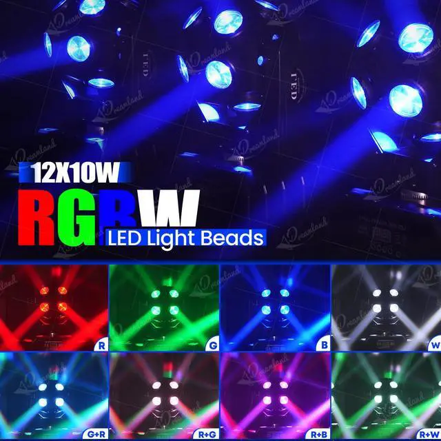 Alt view image 2 of 6 - Moving Head DJ Lights, RGBW LED Rotation Party Lights with DMX Sound Auto Control, Strobe Disco Lighting for Parties Stage Club Christmas