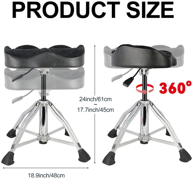 Alt view image 3 of 6 - Hydraulic Drum Throne Height Adjustable Drum Throne Heavy Duty Drum Thrones Seat Airlift Drum Stool 3.9 inch Thick Padded Drum Chair 4 Legs Drum Stools for Drummers,Guitar Players (Black)
