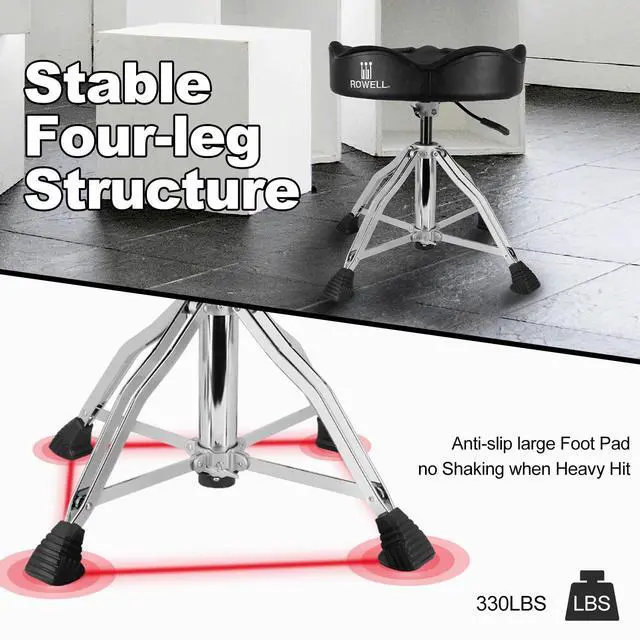 Alt view image 5 of 6 - Hydraulic Drum Throne Height Adjustable Drum Throne Heavy Duty Drum Thrones Seat Airlift Drum Stool 3.9 inch Thick Padded Drum Chair 4 Legs Drum Stools for Drummers,Guitar Players (Black)