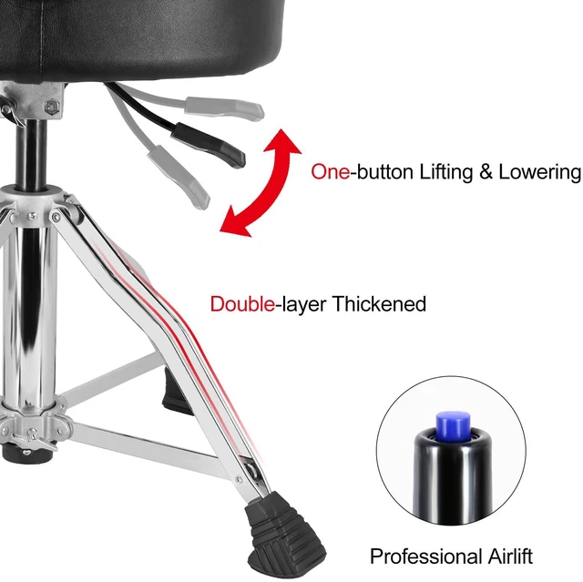 Alt view image 6 of 6 - Hydraulic Drum Throne Height Adjustable Drum Throne Heavy Duty Drum Thrones Seat Airlift Drum Stool 3.9 inch Thick Padded Drum Chair 4 Legs Drum Stools for Drummers,Guitar Players (Black)