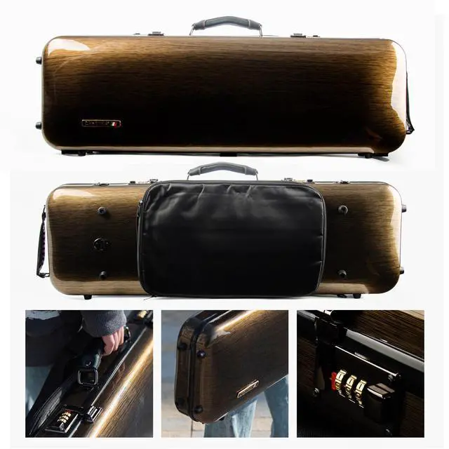 Alt view image 2 of 6 - 4/4 Full Size Violin case High-Strength Carbon Fiber Rectangular Violin Music Bag With Combination Lock and Extra Bag Golden Violin Hard Case (VB-Square-Golden spot)