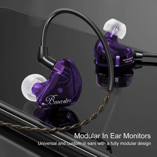 Alt view image 6 of 6 - Bmaster Triple Driver in Ear Headphones, Wired IEMs MMCX Cable, Violet | Hi-Fi Studio IEMs with Silver-Plated OFC MMCX Cable, Tuned for musicians, sound engineers and DJs for professional use