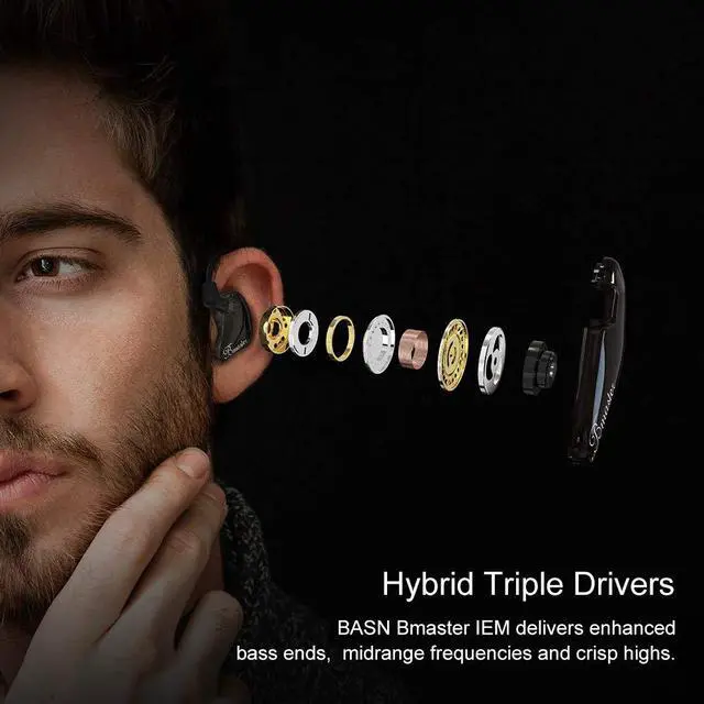 Alt view image 2 of 5 - Bmaster Triple Driver in Ear Headphones, Wired IEMs MMCX Cable, Black | Hi-Fi Studio IEMs with Silver-Plated OFC MMCX Cable, Tuned for musicians, sound engineers and DJs for professional use