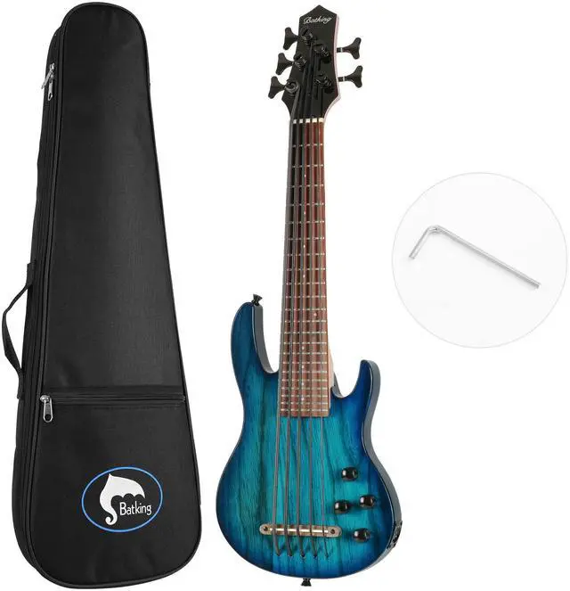Main image of Ukulele bass fretted 5 String Ukelele, Electric Uku bass with Gig bag(Blue)