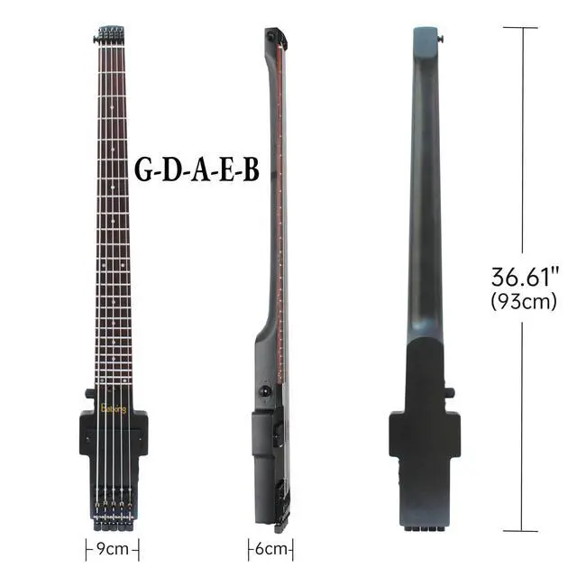 Alt view image 2 of 6 - Travel Bass Guitar Electric Headless Bass, 5 Strings Electric Bass with Gigbag & Truss Road & Wire