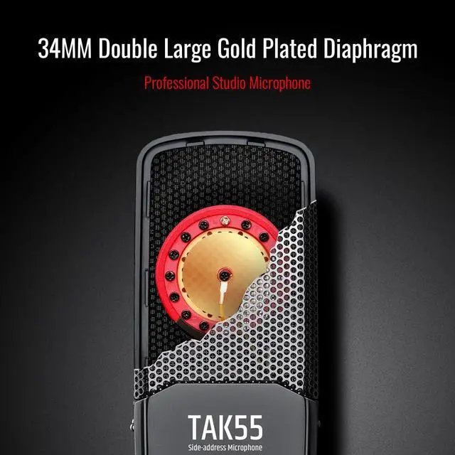 Alt view image 6 of 6 - TAK55 XLR Condenser Microphone with 34mm Large Diaphragm | 34mm Dual Gold Plated Large-Diaphragm, 20Hz-20kHz, -10dB gain, Cardioid / Bi-directional / Omni-directional Polar Pattern