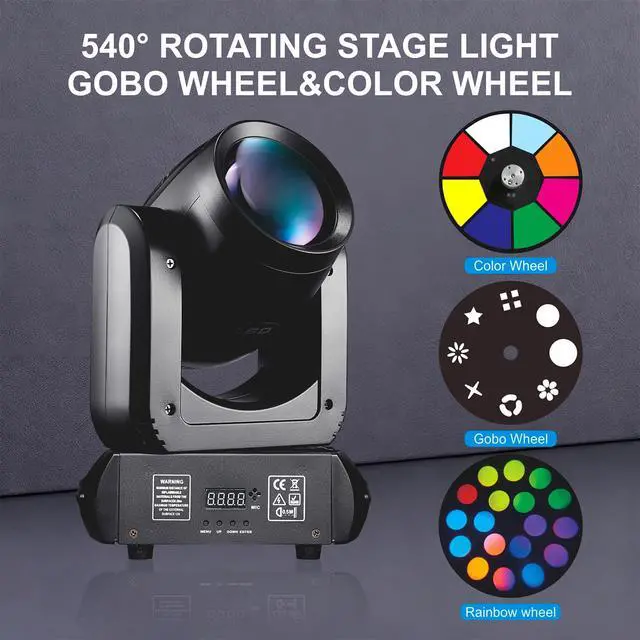 Alt view image 2 of 6 - 150w Moving Head Dj Light For Party, Stage Beam 18 Prisms Lights | Rainbow Color Wheel, 8 GOBO Patterns, 8 Colors, 12 Channels, DMX512 Sound Activated Auto Mode for Party Wedding