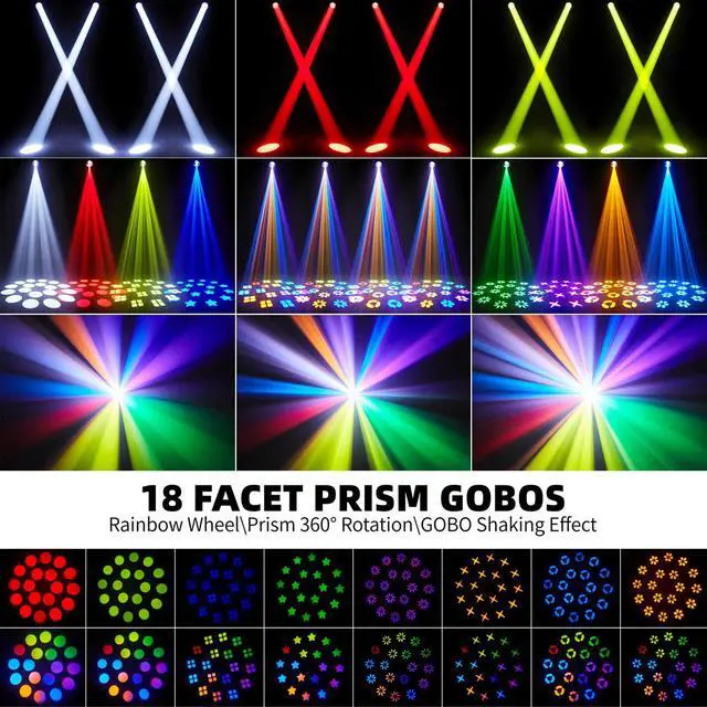 Alt view image 3 of 6 - 150w Moving Head Dj Light For Party, Stage Beam 18 Prisms Lights | Rainbow Color Wheel, 8 GOBO Patterns, 8 Colors, 12 Channels, DMX512 Sound Activated Auto Mode for Party Wedding