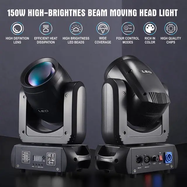 Alt view image 4 of 6 - 150w Moving Head Dj Light For Party, Stage Beam 18 Prisms Lights | Rainbow Color Wheel, 8 GOBO Patterns, 8 Colors, 12 Channels, DMX512 Sound Activated Auto Mode for Party Wedding