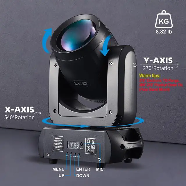 Alt view image 6 of 6 - 150w Moving Head Dj Light For Party, Stage Beam 18 Prisms Lights | Rainbow Color Wheel, 8 GOBO Patterns, 8 Colors, 12 Channels, DMX512 Sound Activated Auto Mode for Party Wedding
