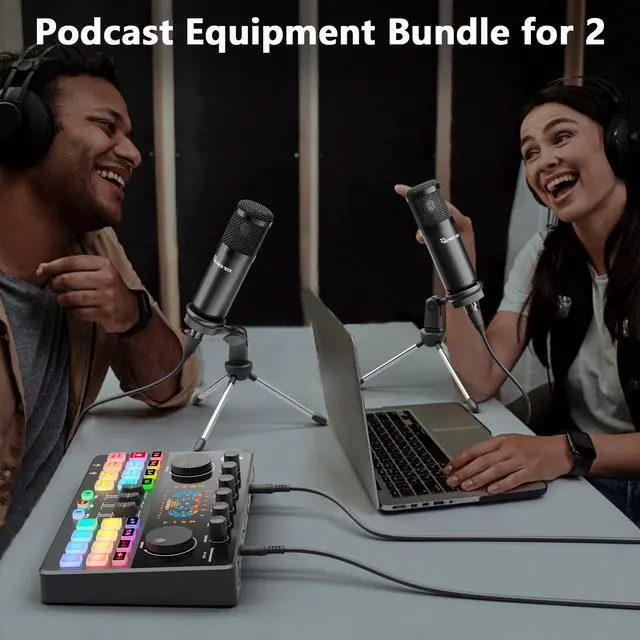 Alt view image 2 of 6 - Podcast Equipment Bundle for 2, Audio Interface DJ Mixer with 3.5mm Condenser Microphone for PC, Smartphone, Voice change,RGB for Recording, Streaming, Podcasting, Gaming, COMMANDER M100 3rd