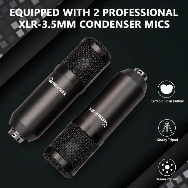 Alt view image 3 of 6 - Podcast Equipment Bundle for 2, Audio Interface DJ Mixer with 3.5mm Condenser Microphone for PC, Smartphone, Voice change,RGB for Recording, Streaming, Podcasting, Gaming, COMMANDER M100 3rd