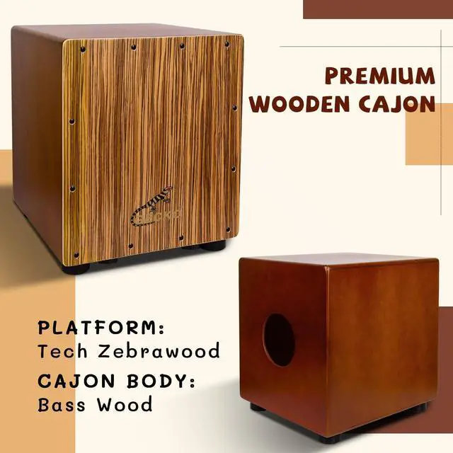 Alt view image 2 of 5 - Cajon Drum Box with Tool-Free Adjustable Guitar Strings, Snare and Bass Tones | 12.6" Compact Percussion Instrument for Beginners and Pros (Includes Bag)