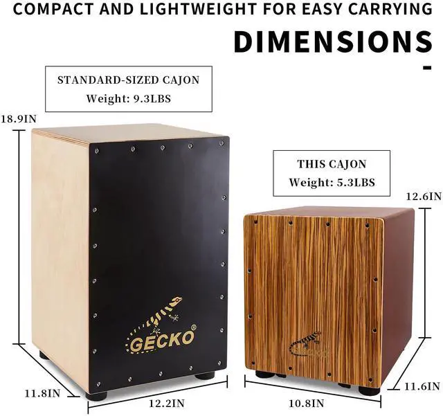 Alt view image 3 of 5 - Cajon Drum Box with Tool-Free Adjustable Guitar Strings, Snare and Bass Tones | 12.6" Compact Percussion Instrument for Beginners and Pros (Includes Bag)