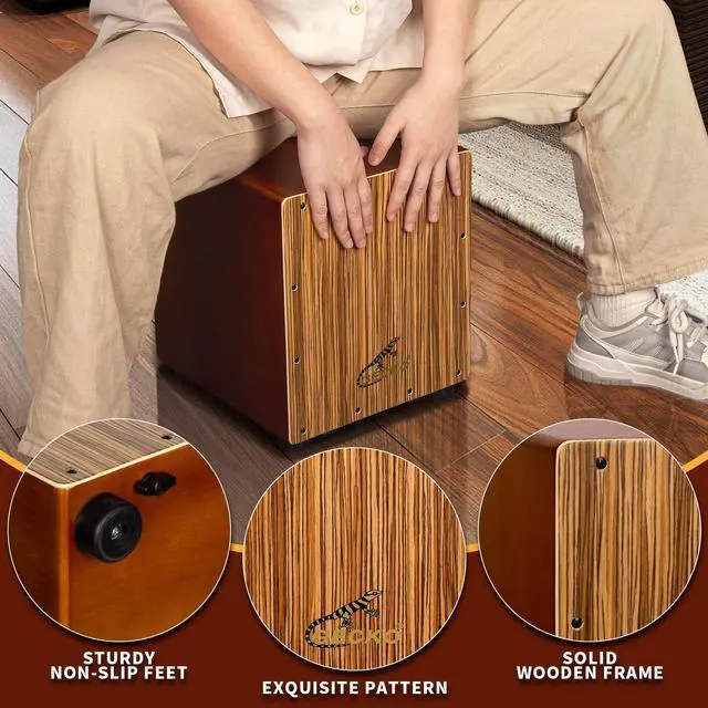 Alt view image 4 of 5 - Cajon Drum Box with Tool-Free Adjustable Guitar Strings, Snare and Bass Tones | 12.6" Compact Percussion Instrument for Beginners and Pros (Includes Bag)