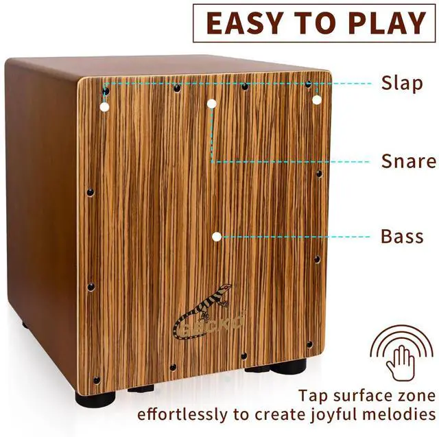 Alt view image 5 of 5 - Cajon Drum Box with Tool-Free Adjustable Guitar Strings, Snare and Bass Tones | 12.6" Compact Percussion Instrument for Beginners and Pros (Includes Bag)