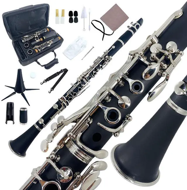Main image of Clarinet Set for Beginner, Ebonite 17 Keys Clarinet - Includes reeds, mouthpiece, gloves, cleaning cloth, hard case, stand. Suitable for Woodwind Instruments Students (BK-01)