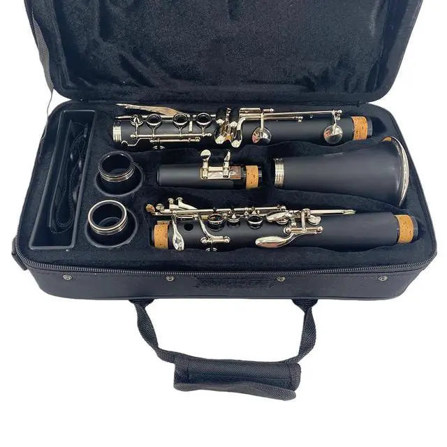 Alt view image 2 of 5 - Clarinet Set for Beginner, Ebonite 17 Keys Clarinet - Includes reeds, mouthpiece, gloves, cleaning cloth, hard case, stand. Suitable for Woodwind Instruments Students (BK-01)