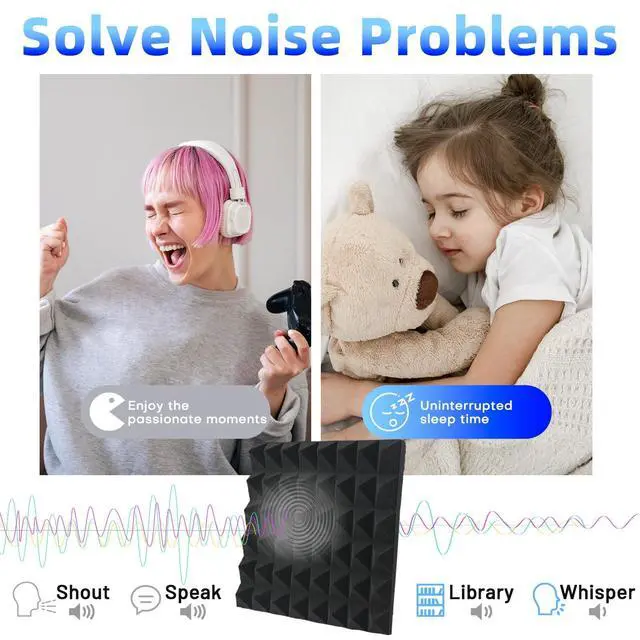 Alt view image 4 of 6 - 50 Pack Sound Proof Foam Panels for Walls, 12" X 16" X 2" Pyramid Acoustic Foam Panels 30 kg/m³ High Density Noise Reduction Soundproof Wall Panels for Office Studio Game