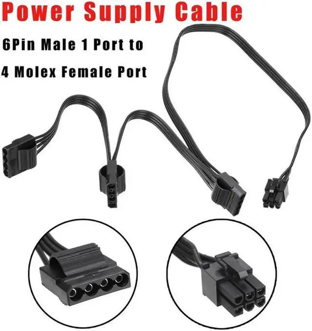 Alt view image 6 of 6 - 6Pin Male 1 to 3 IDE Female Power Splitter Cable, Molex 4Pin Port Multiplier Extension Power Supply Adapter Cord